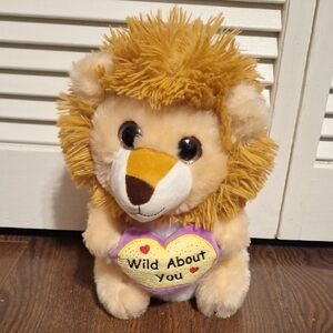 Plush Lion Toy with Heart - Tan and Brown